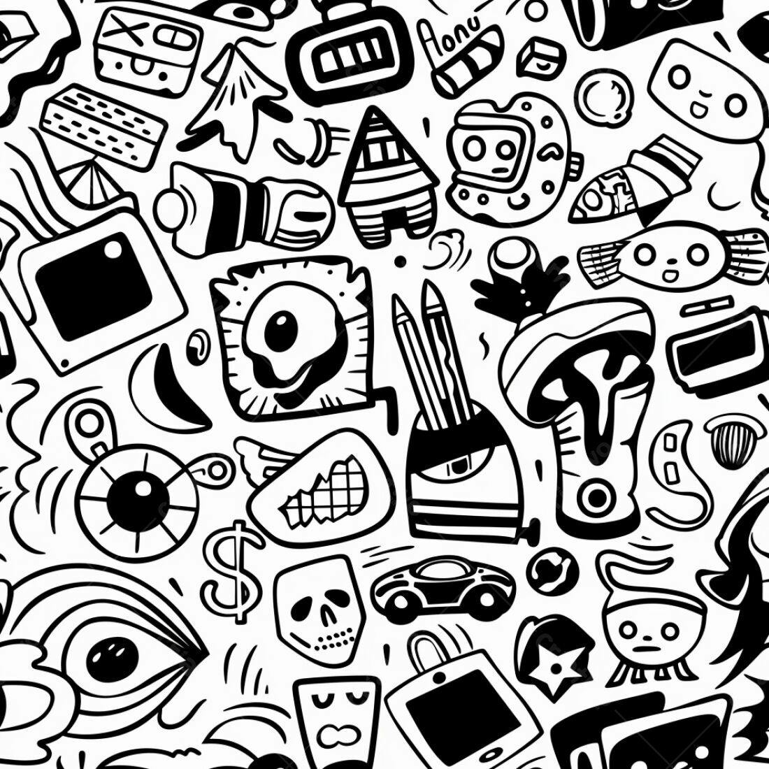 Textura Desenho Doodle Preto e Branco para Fundo