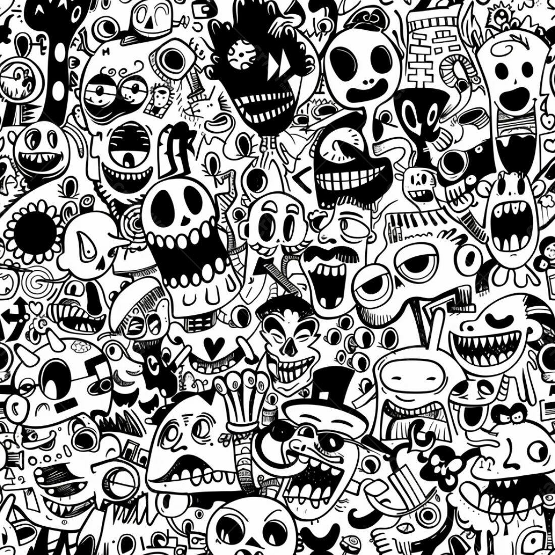 Textura Monstros Cartoon Preto e Branco para Fundo