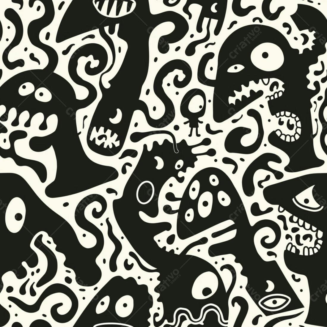 Textura Monstros Abstrato Preto e Branco para Fundo