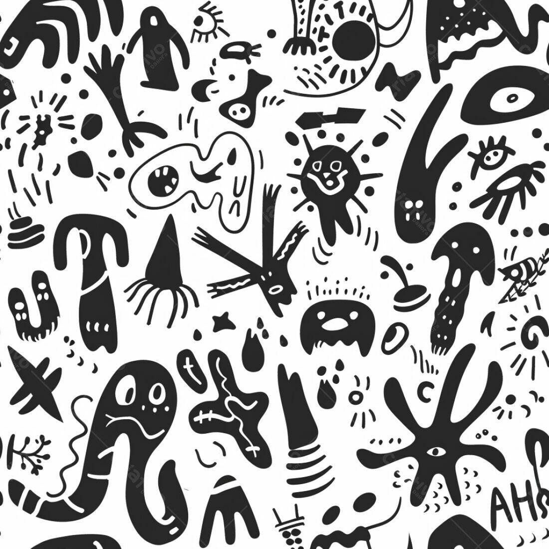 Textura Abstrata Monstros Preto e Branco para Fundo