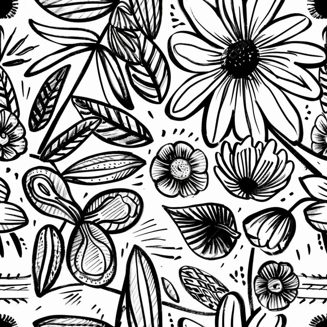 Textura floral preto e branco para fundo