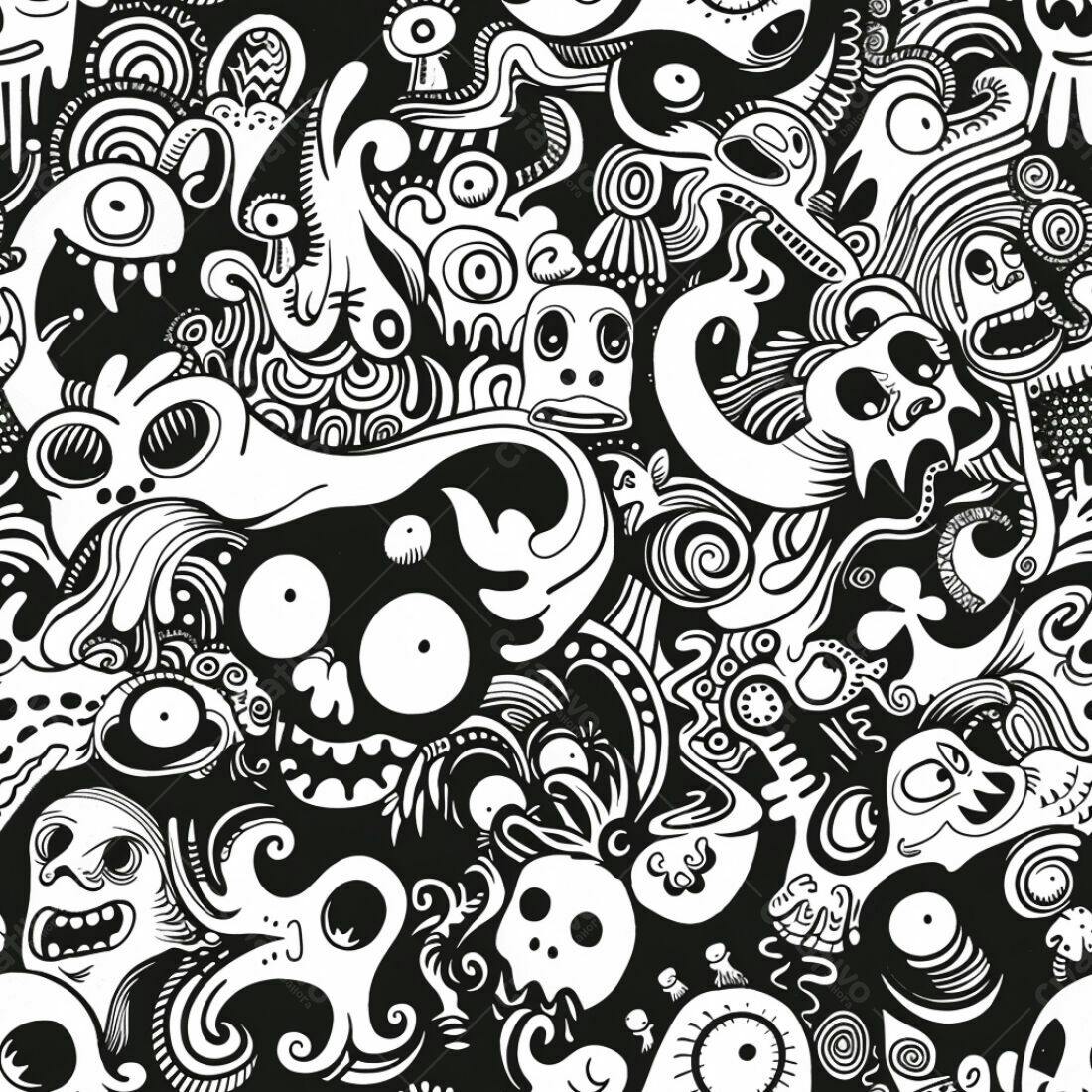 Textura Monstros Abstrato Preto e Branco para Fundo