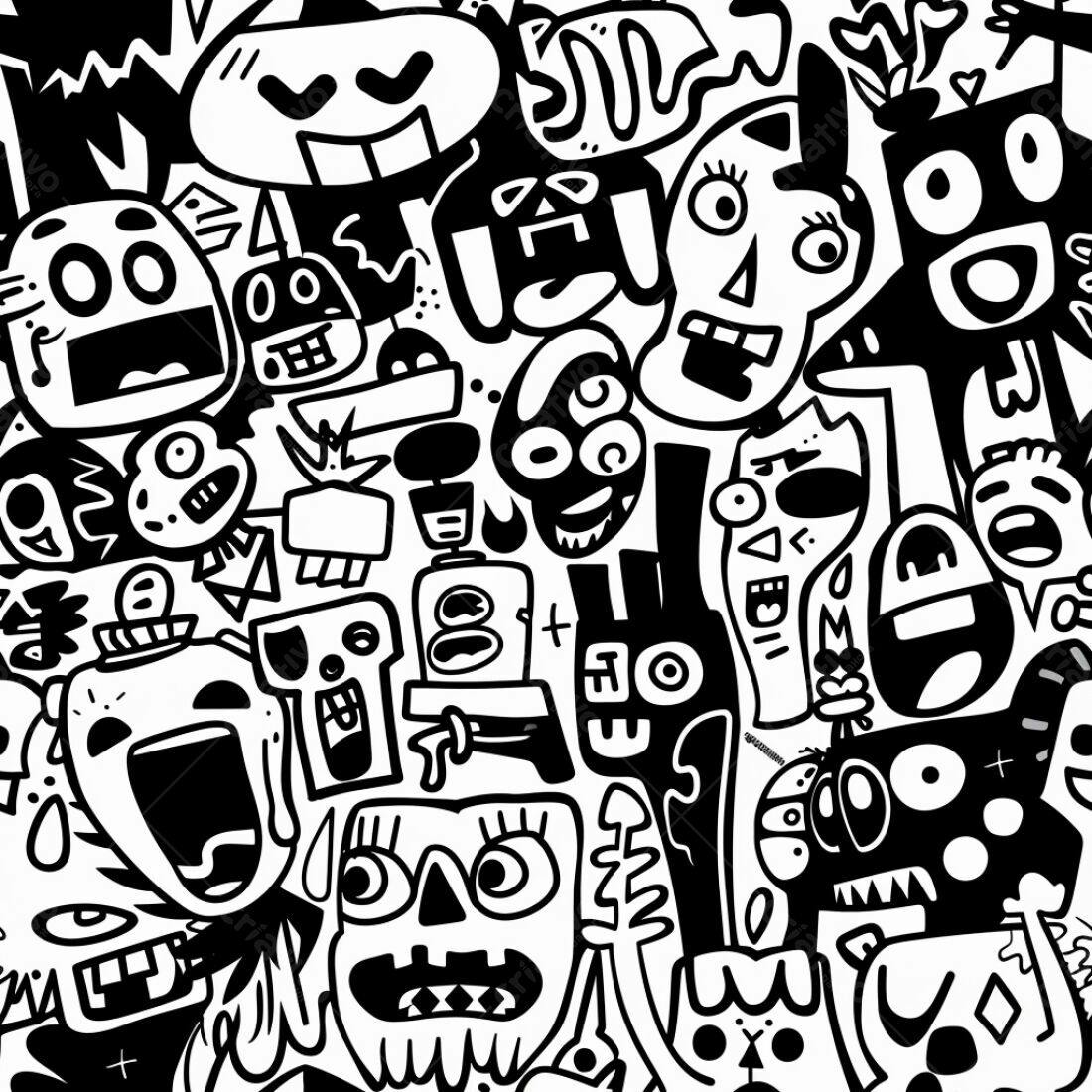 Textura Monstros Cartoon Preto e Branco para Fundo