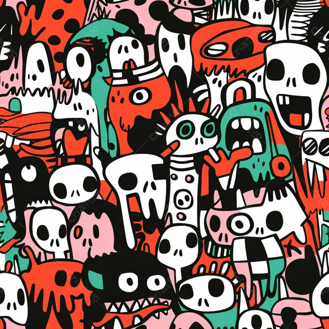 Textura Monstros Cartoon para Fundo Halloween