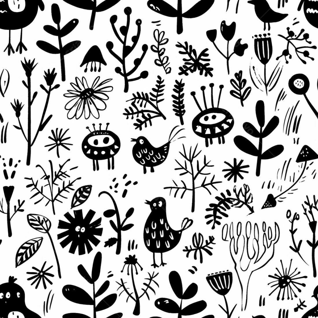 Textura Floral Preto e Branco para Fundo