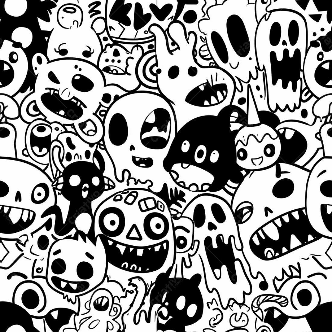 Textura Monstros Cartoon Preto e Branco para Fundo