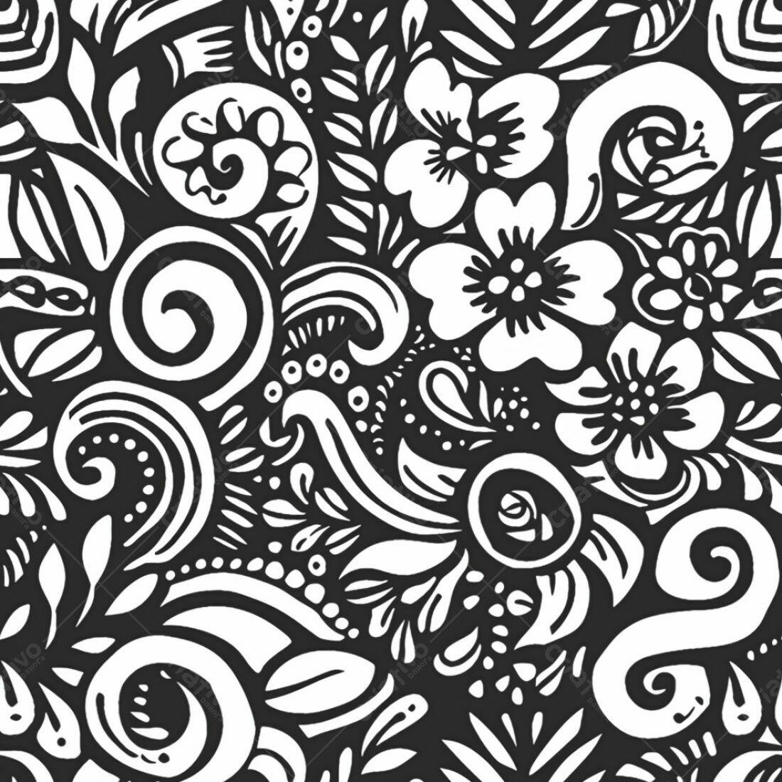 Textura Floral Preto e Branco para Fundo