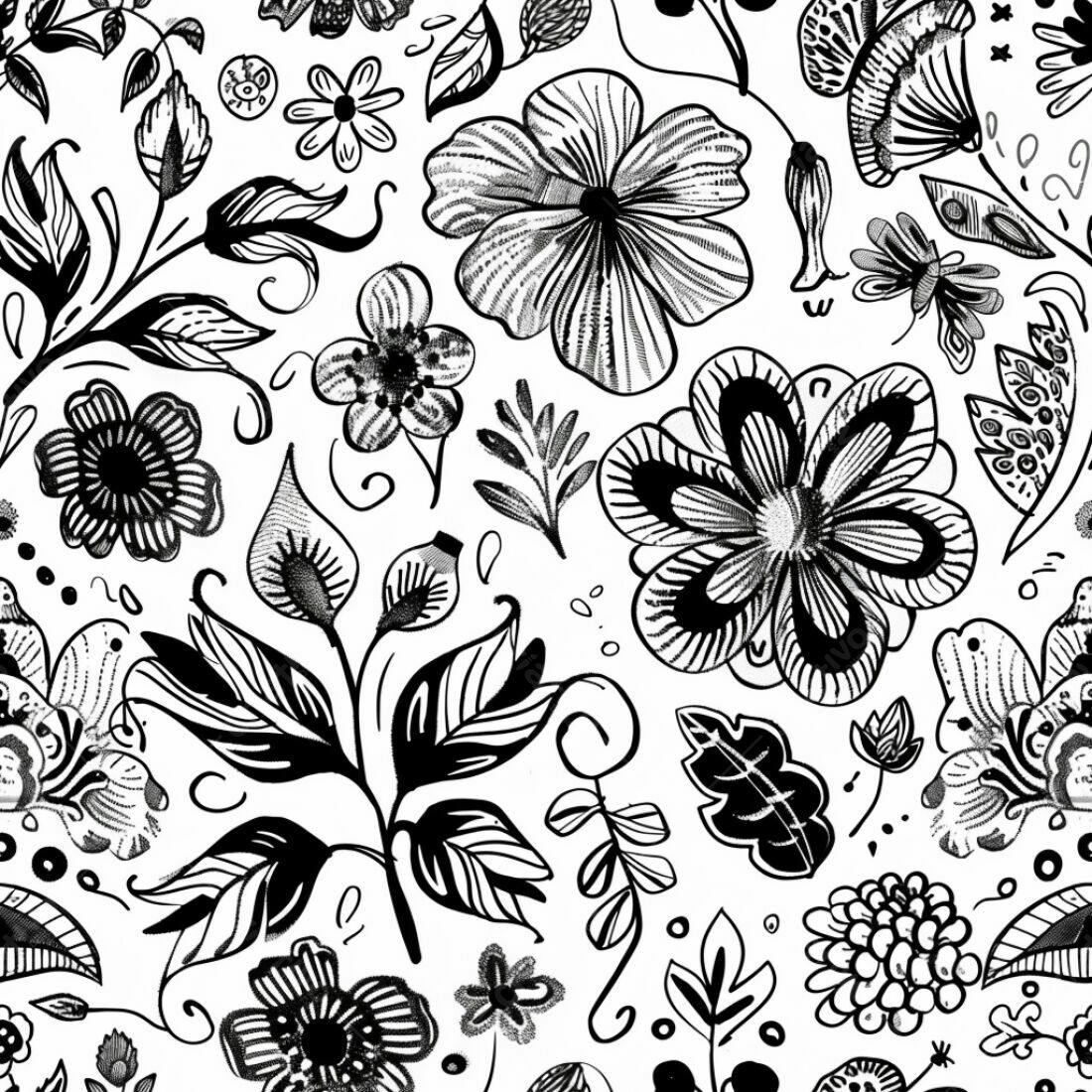 Textura floral preto e branco para papel de parede