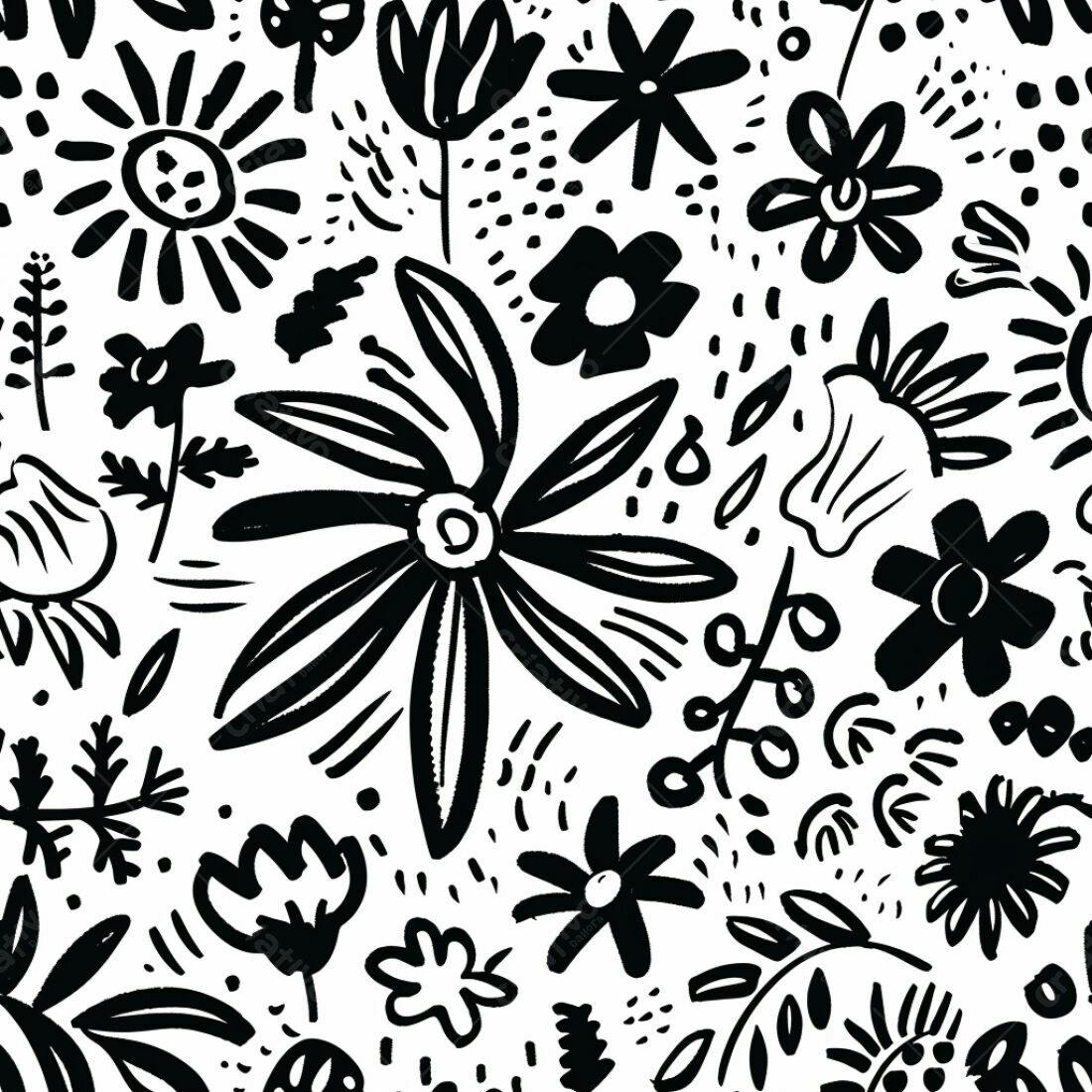 Textura floral preto e branco para papel de parede