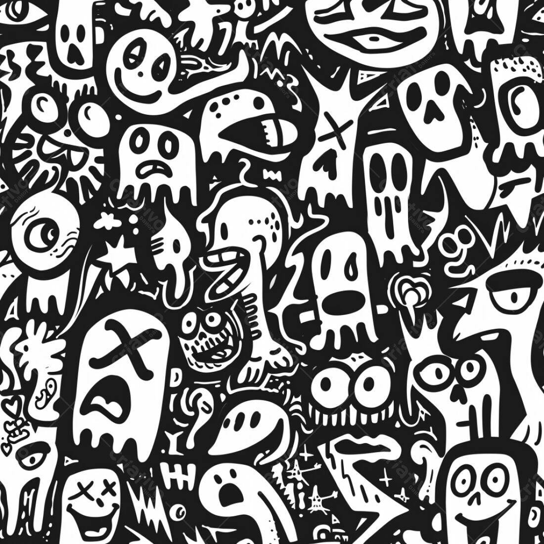 Textura Monstros Desenhados para Fundo de Halloween