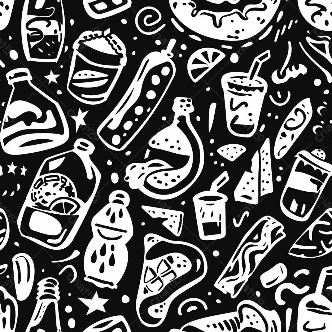 Textura Padrão Fast Food Preto e Branco para Fundo