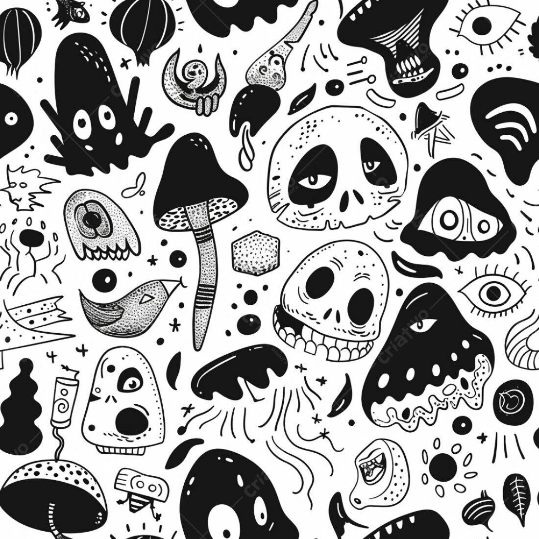 Textura Monstros e Cogumelos para Fundo Escuro