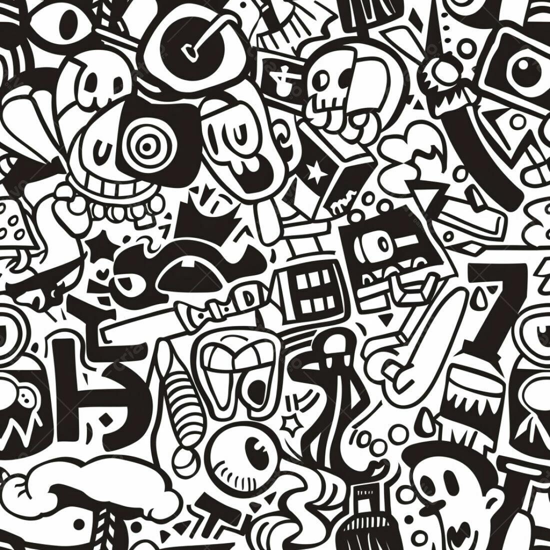Textura Doodle Preto e Branco para Fundo