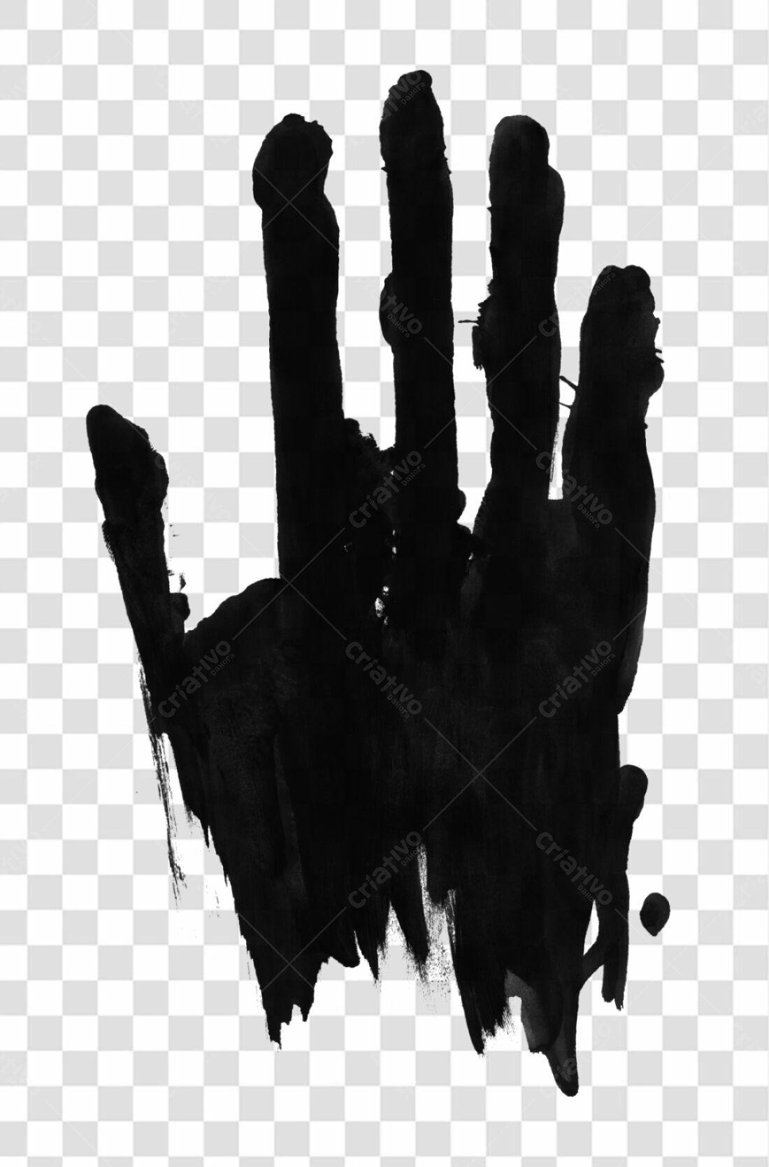 Icone mão em tinta preta PNG com fundo transparente