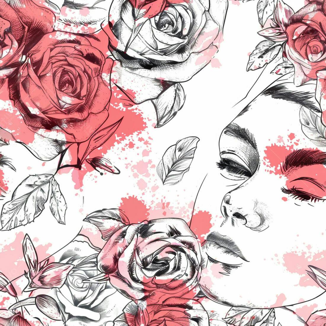 Textura Rosas e Rostos para Papel de Parede