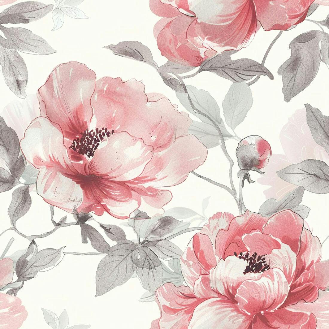 Textura floral rosa e cinza para papel de parede