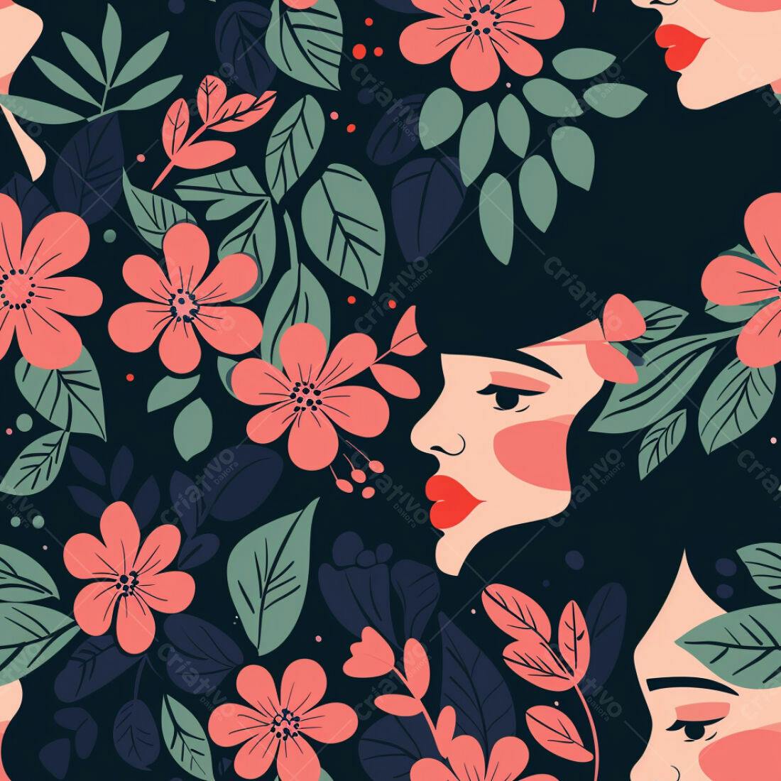 Textura floral rosto feminino para papel de parede