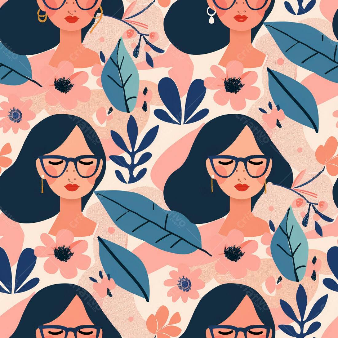 Textura Floral com Mulheres para Papel de Parede