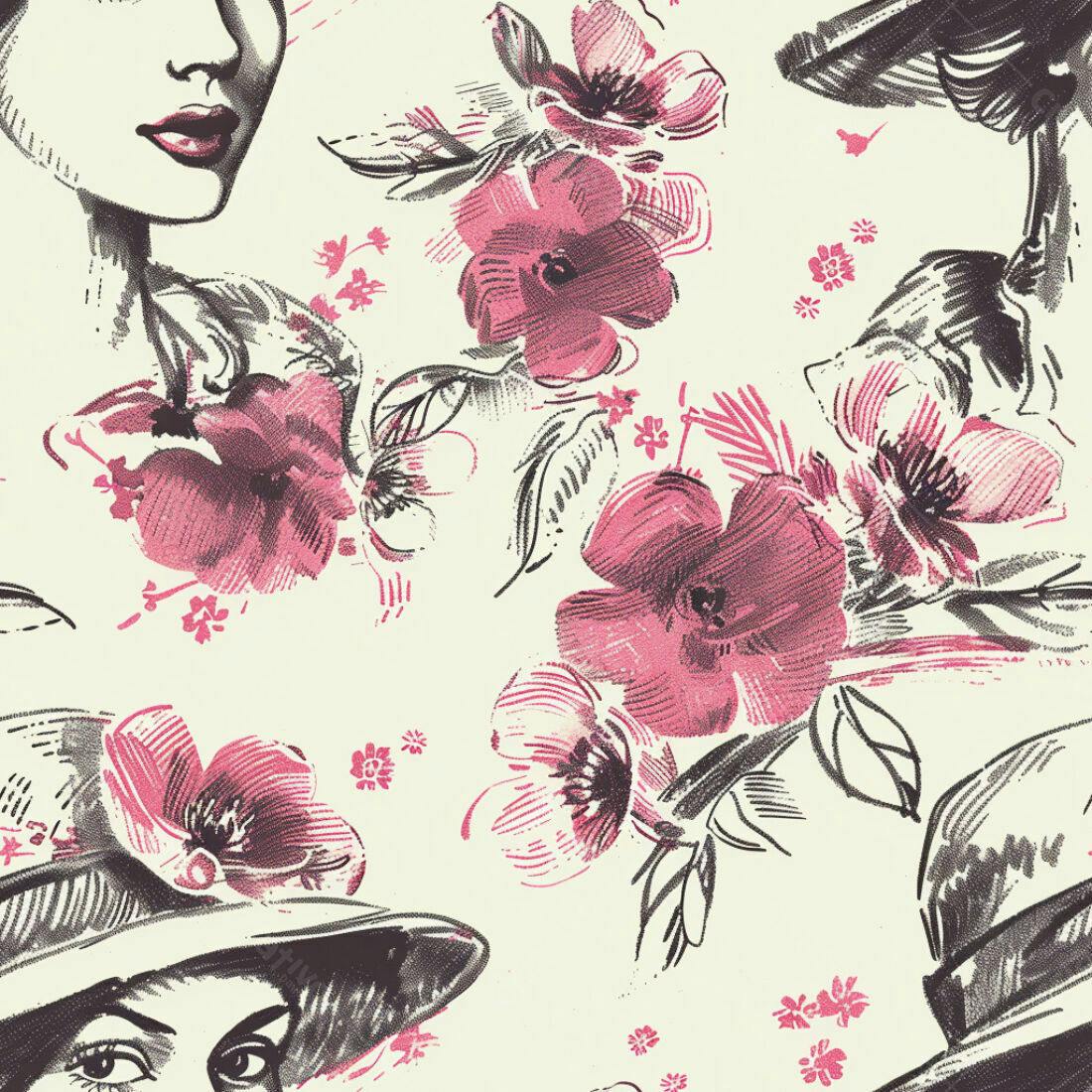 Textura Floral Rosa e Cinza para Papel de Parede