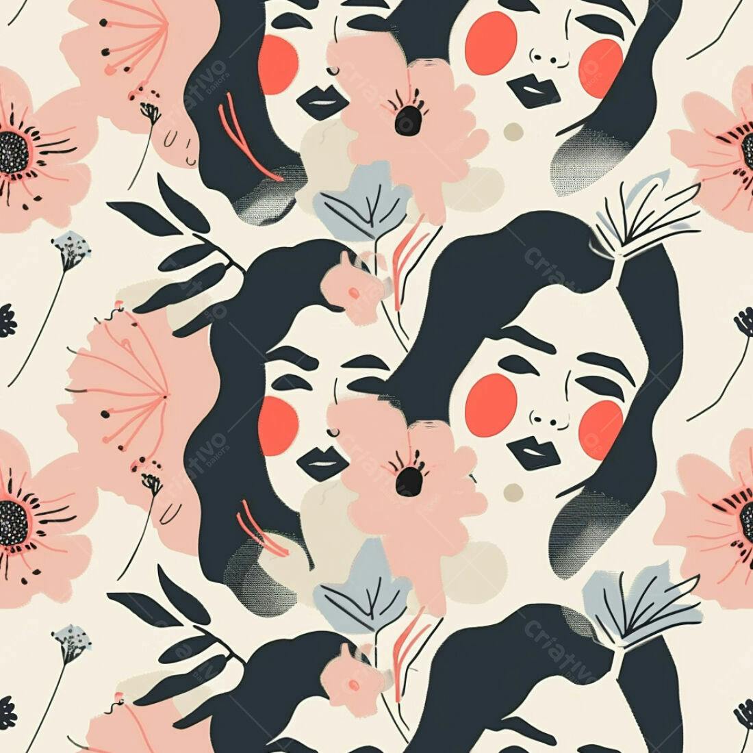 Textura Floral Rostos e Flores para Fundo