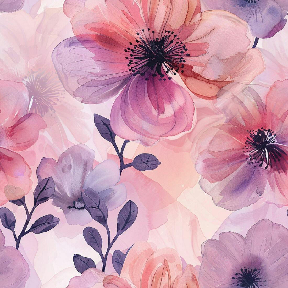 Textura floral aquarela romântica para papel de parede