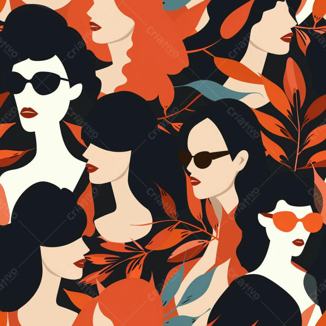 Textura Abstrata Mulheres e Folhas para Fundo