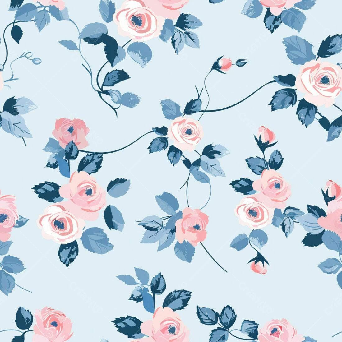 Textura Floral Rosas Pastel para Papel de Parede