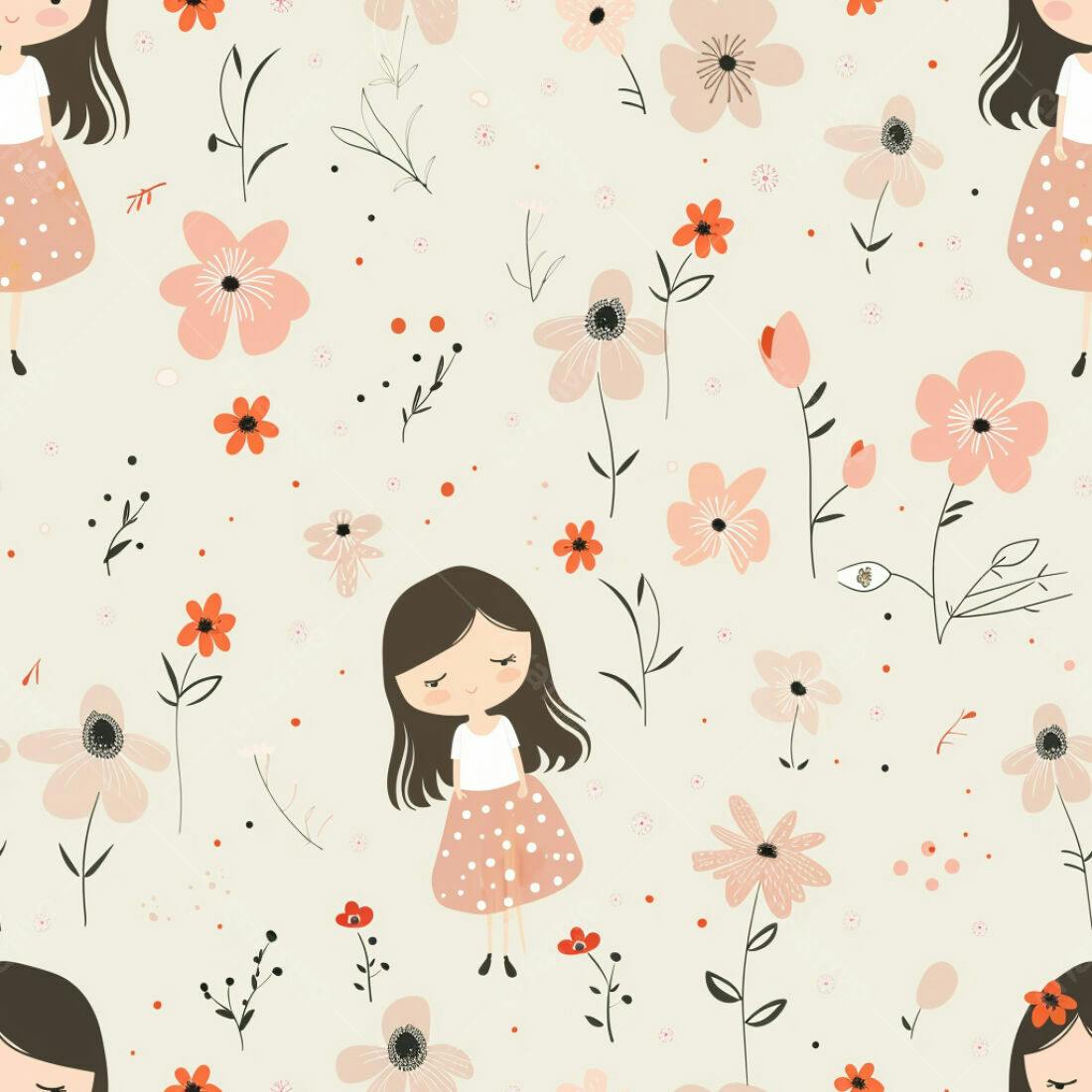 Textura floral meninas para papel de parede