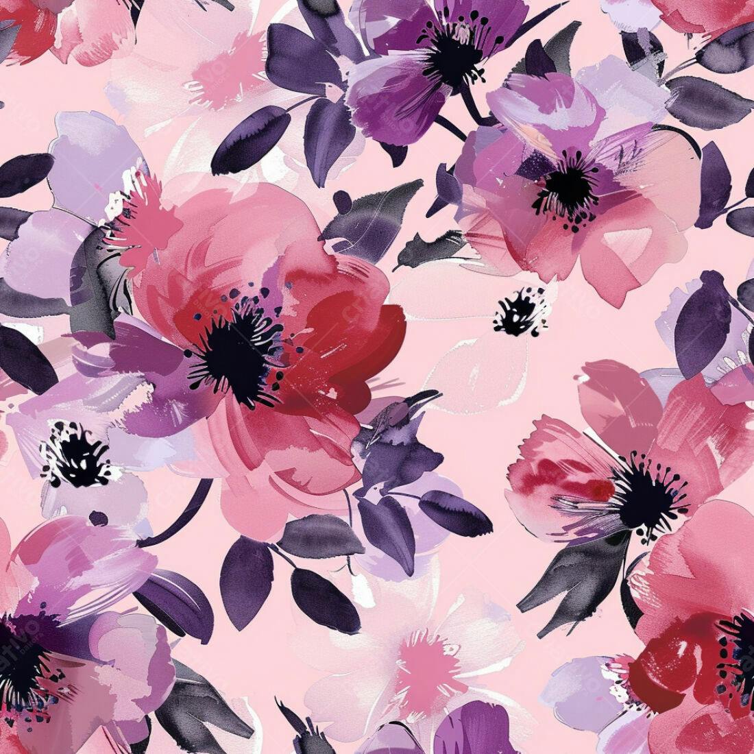 Textura floral aquarela rosa e roxa para fundo