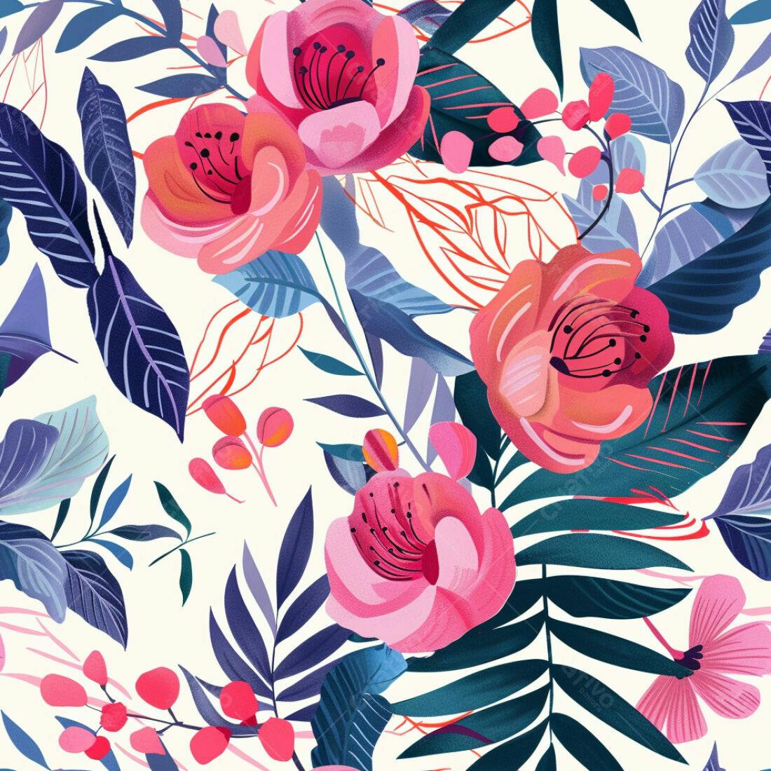 Textura Floral Tropical para Papel de Parede