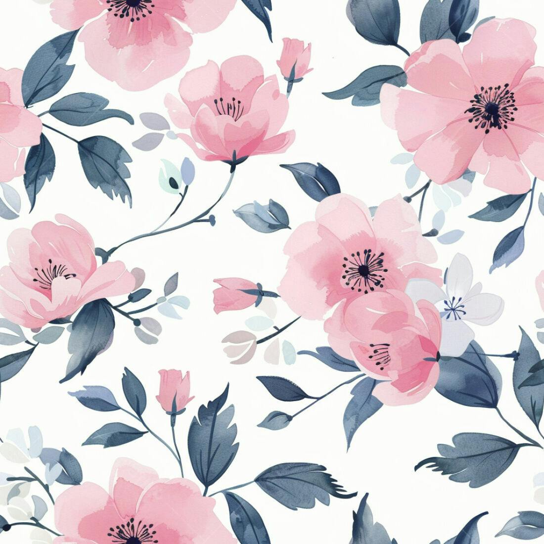 Textura Floral Rosa e Azul para Papel de Parede