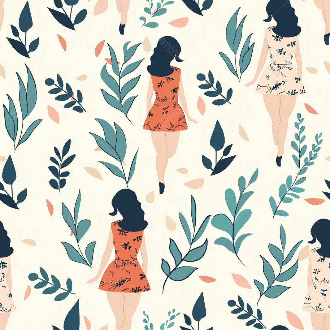 Textura Padrão Floral com Mulheres para Fundo