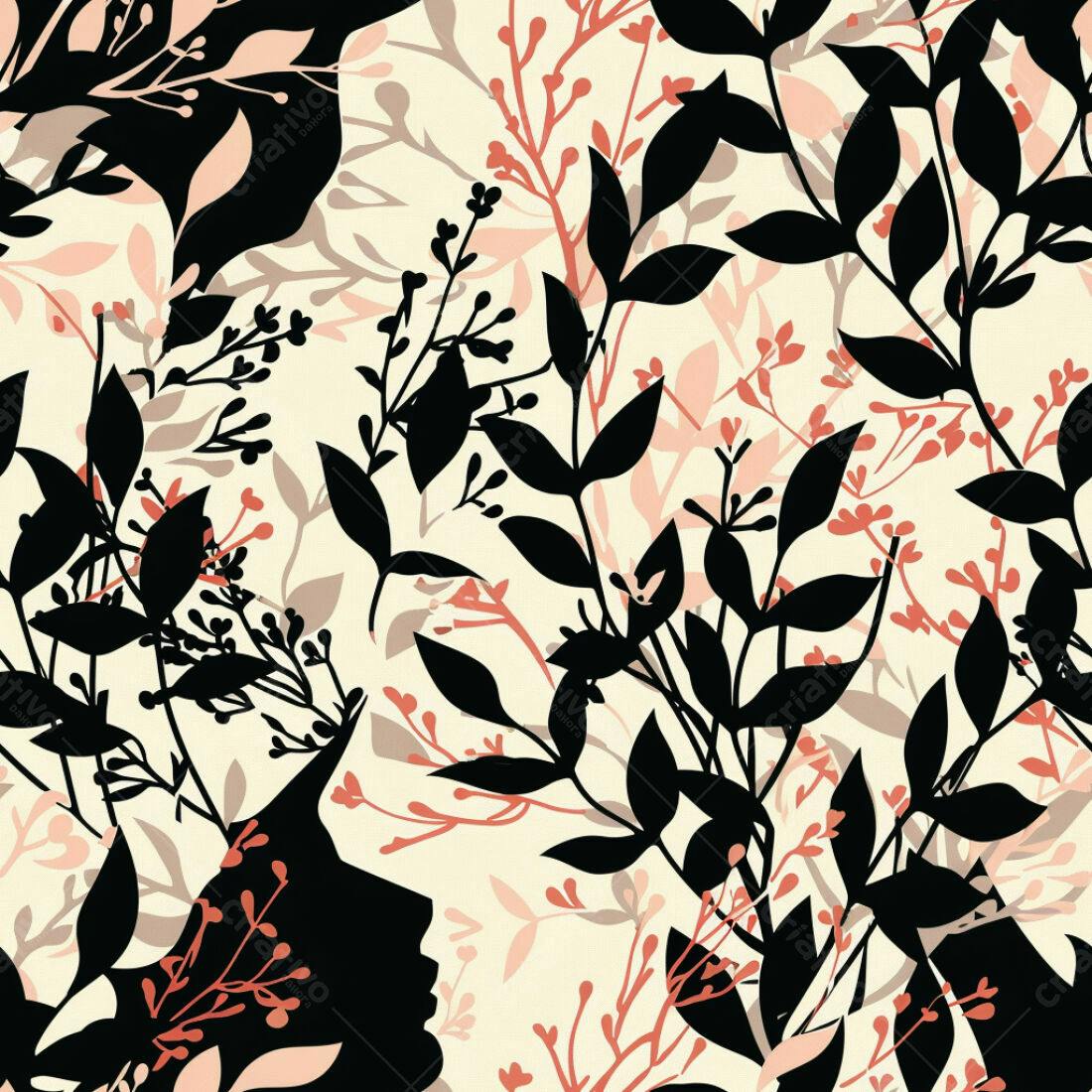 Textura Floral Silhuetas para Papel de Parede