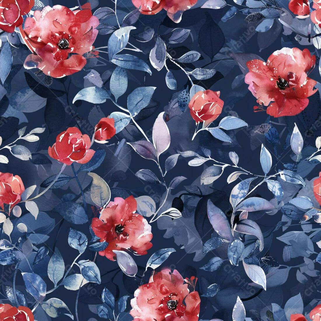 Textura floral aquarela vermelho e azul para fundo
