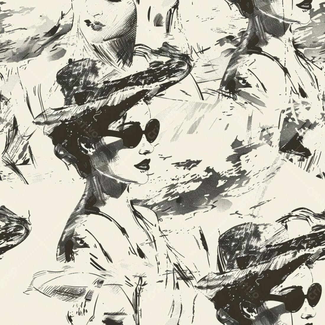 Textura Abstrata Mulheres com Chapéus para Papel de Parede