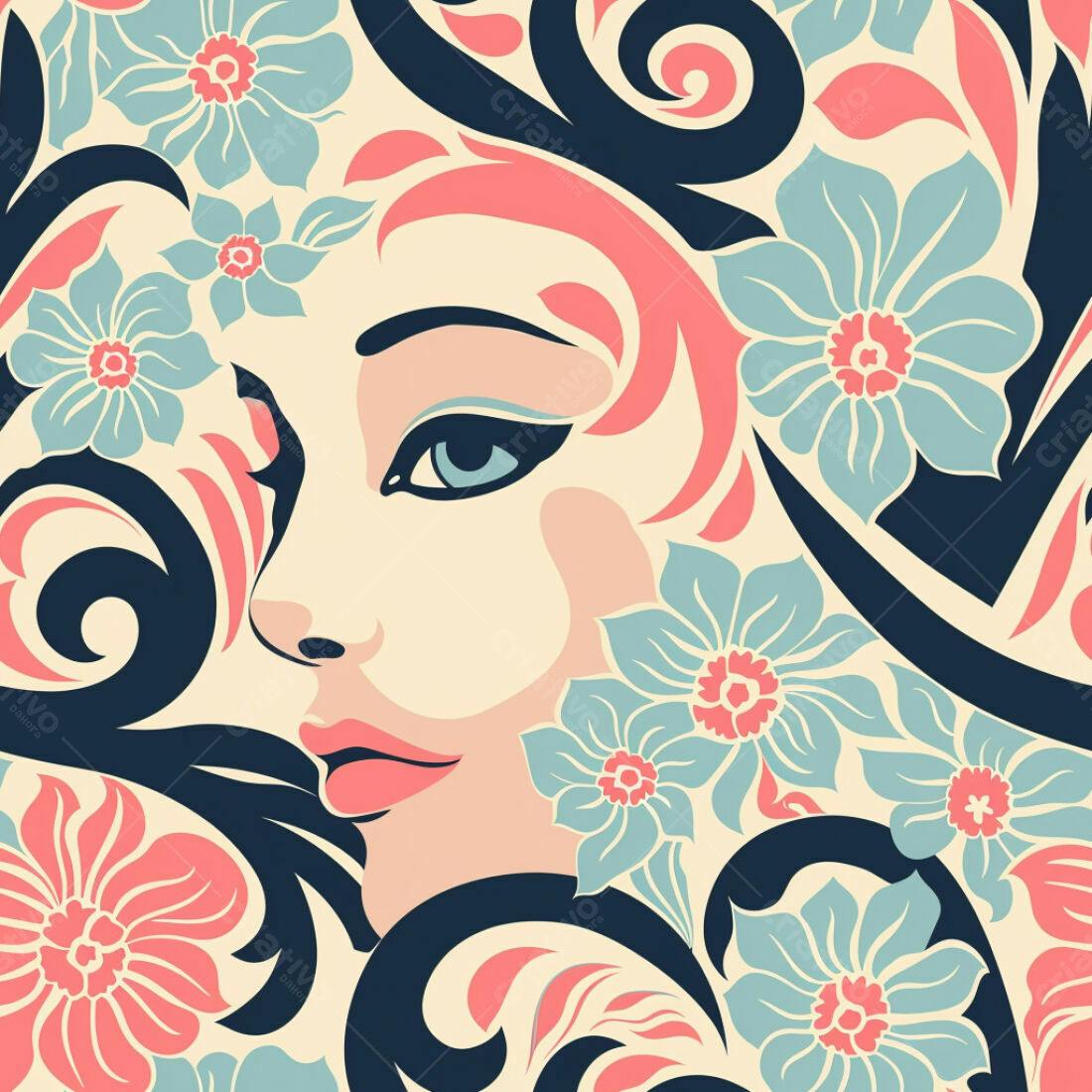 Textura Floral Rosto Feminino para Fundo