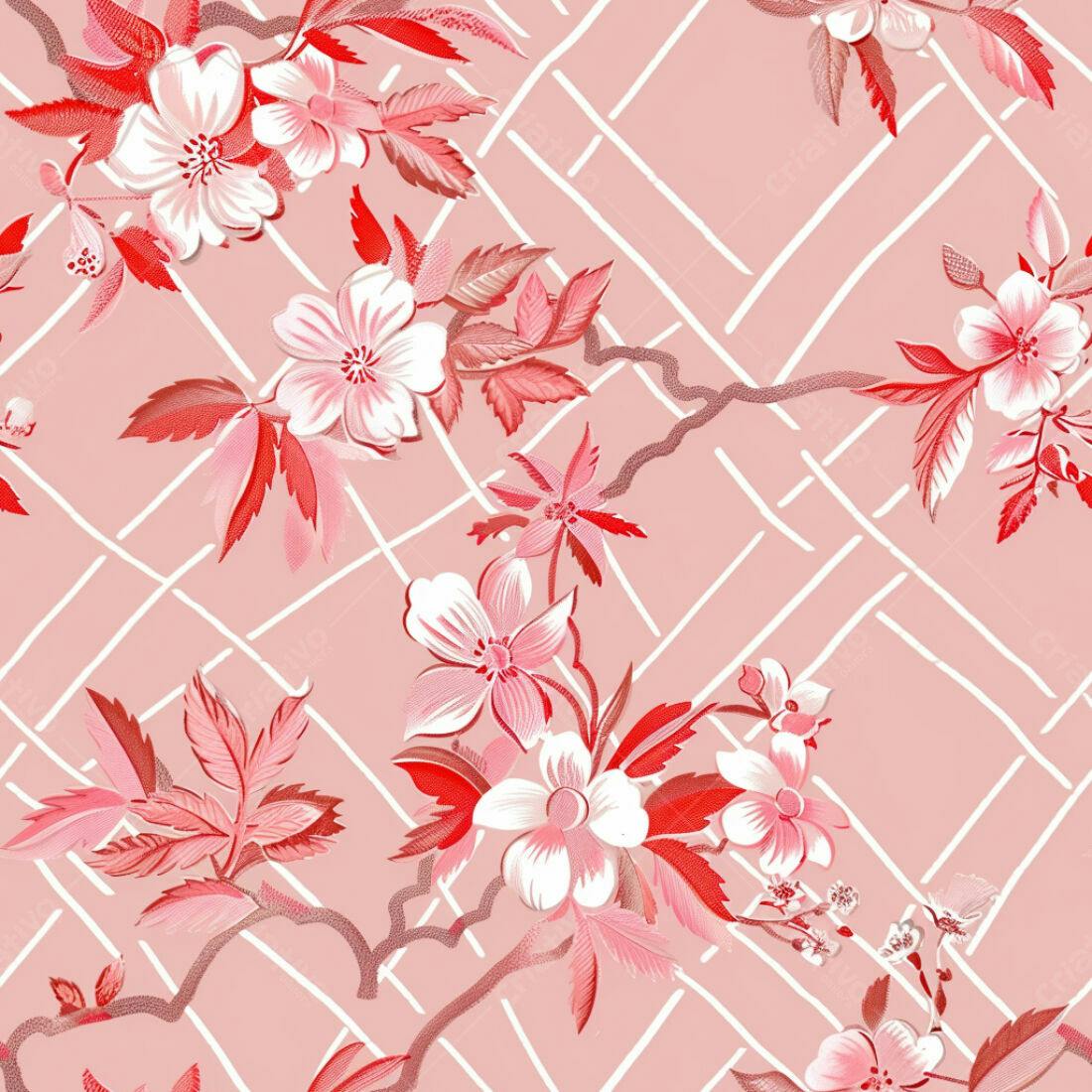 Textura Floral Rosas e Vermelho para Papel de Parede