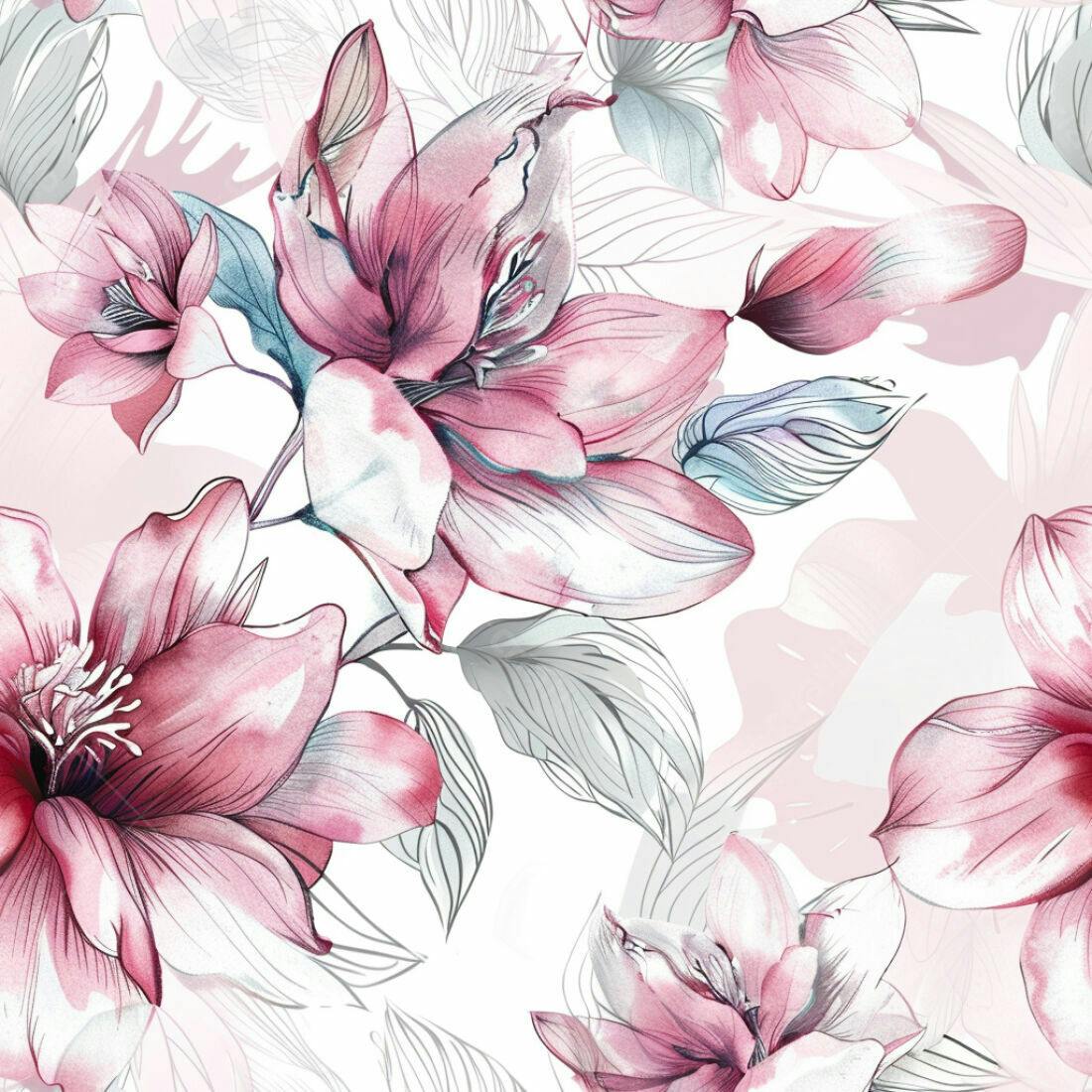 Textura Floral Rosa e Cinza para Papel de Parede