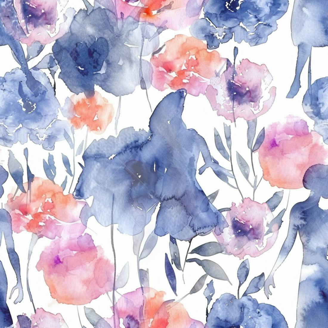 Textura floral aquarela azul e rosa para fundo