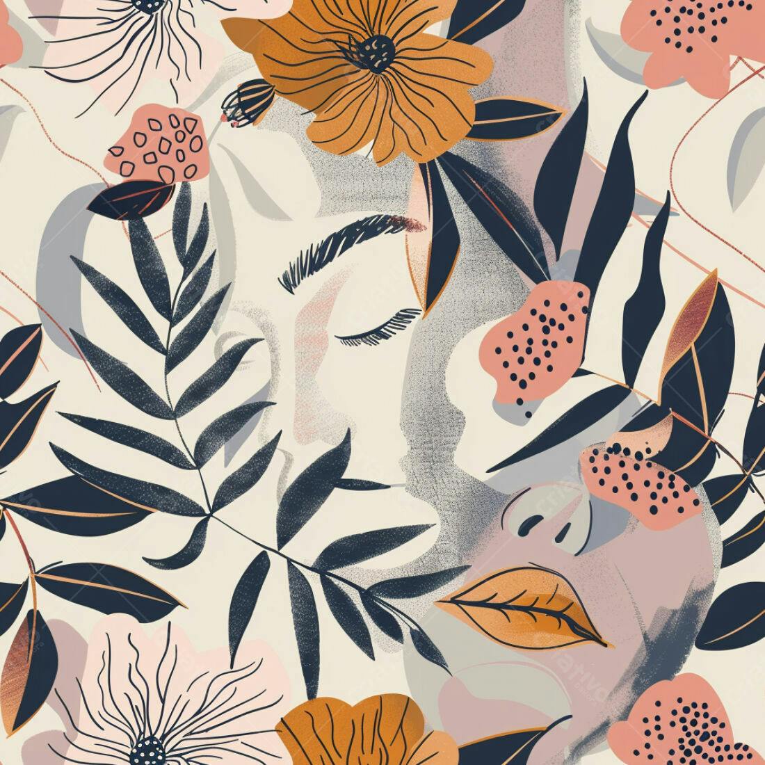 Textura floral rosto e folhas para papel de parede