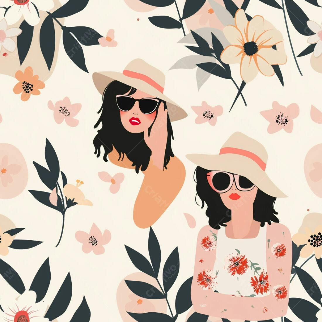 Textura floral com mulheres para papel de parede