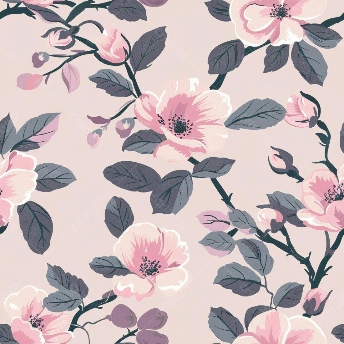 Textura Floral Rosa e Cinza para Papel de Parede