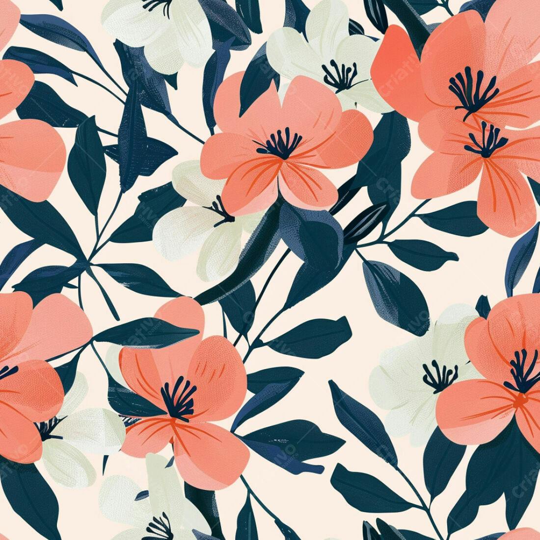 Textura floral coral e branco para papel de parede