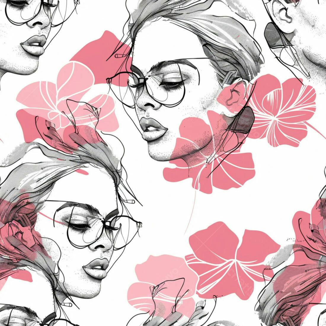 Textura rosto feminino com flores rosa para papel de parede
