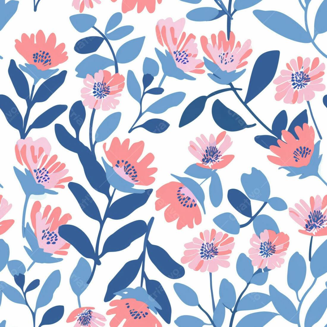 Textura Floral Rosa e Azul para Fundo