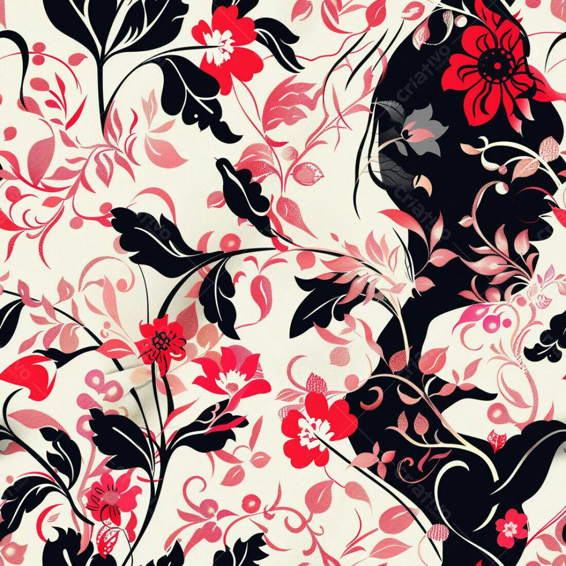 Textura tecido floral vermelho e preto para papel de parede