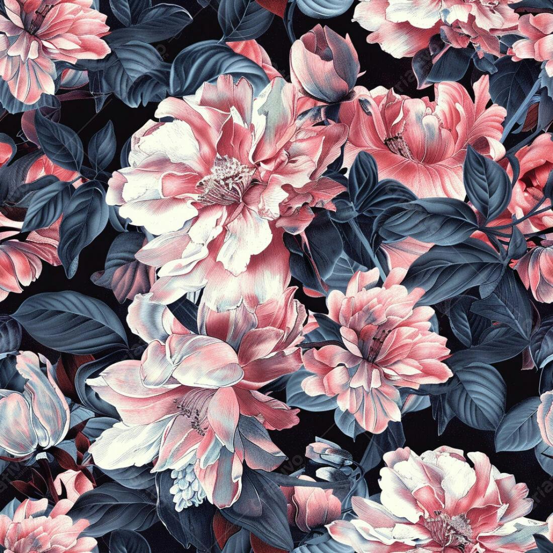 Textura floral peônias rosa e azul para papel de parede