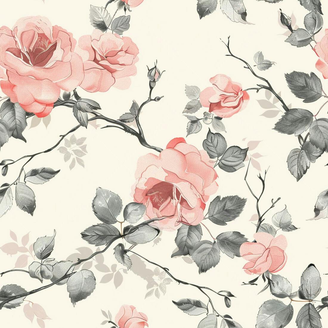 Textura Floral Rosas Pastel para Papel de Parede