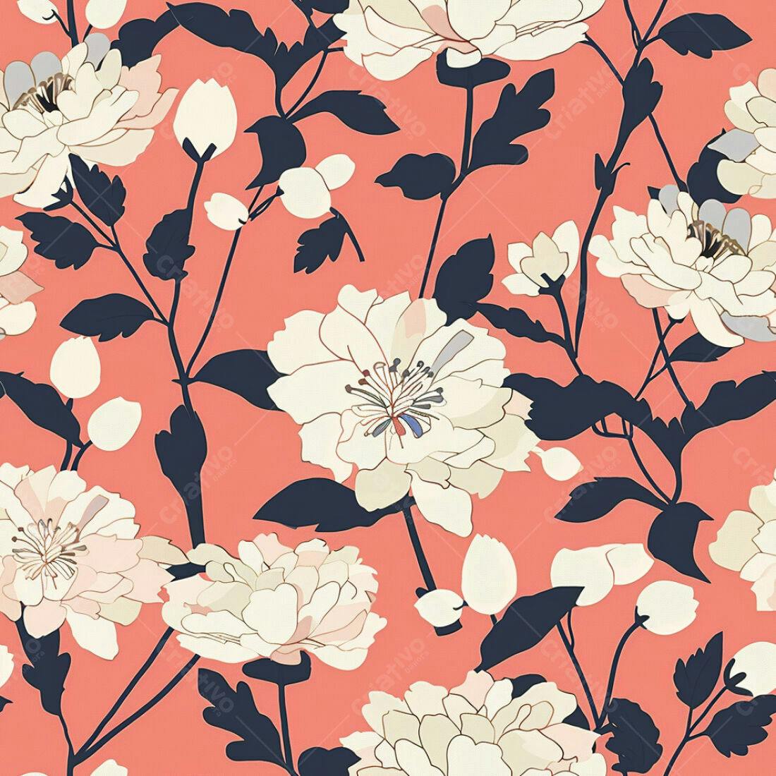 Textura floral coral com peônias para papel de parede