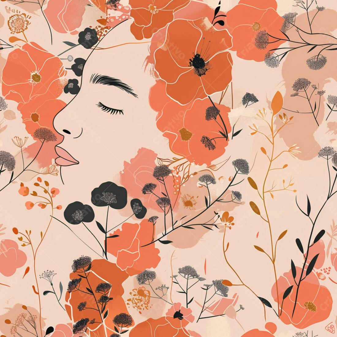 Textura floral rosto e flores para papel de parede